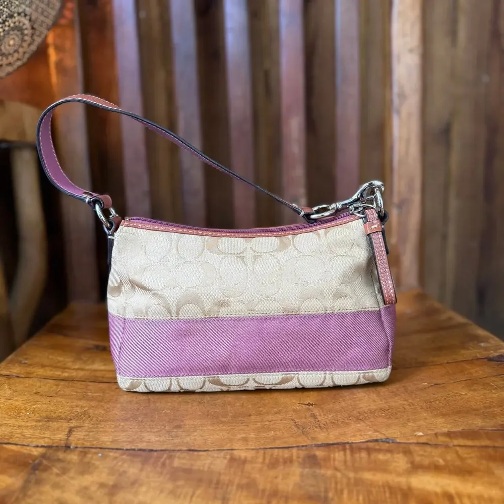 Vintage Y2K Coach Signature Stripe Lavender Mini Satchel Shoulder Bag Purse